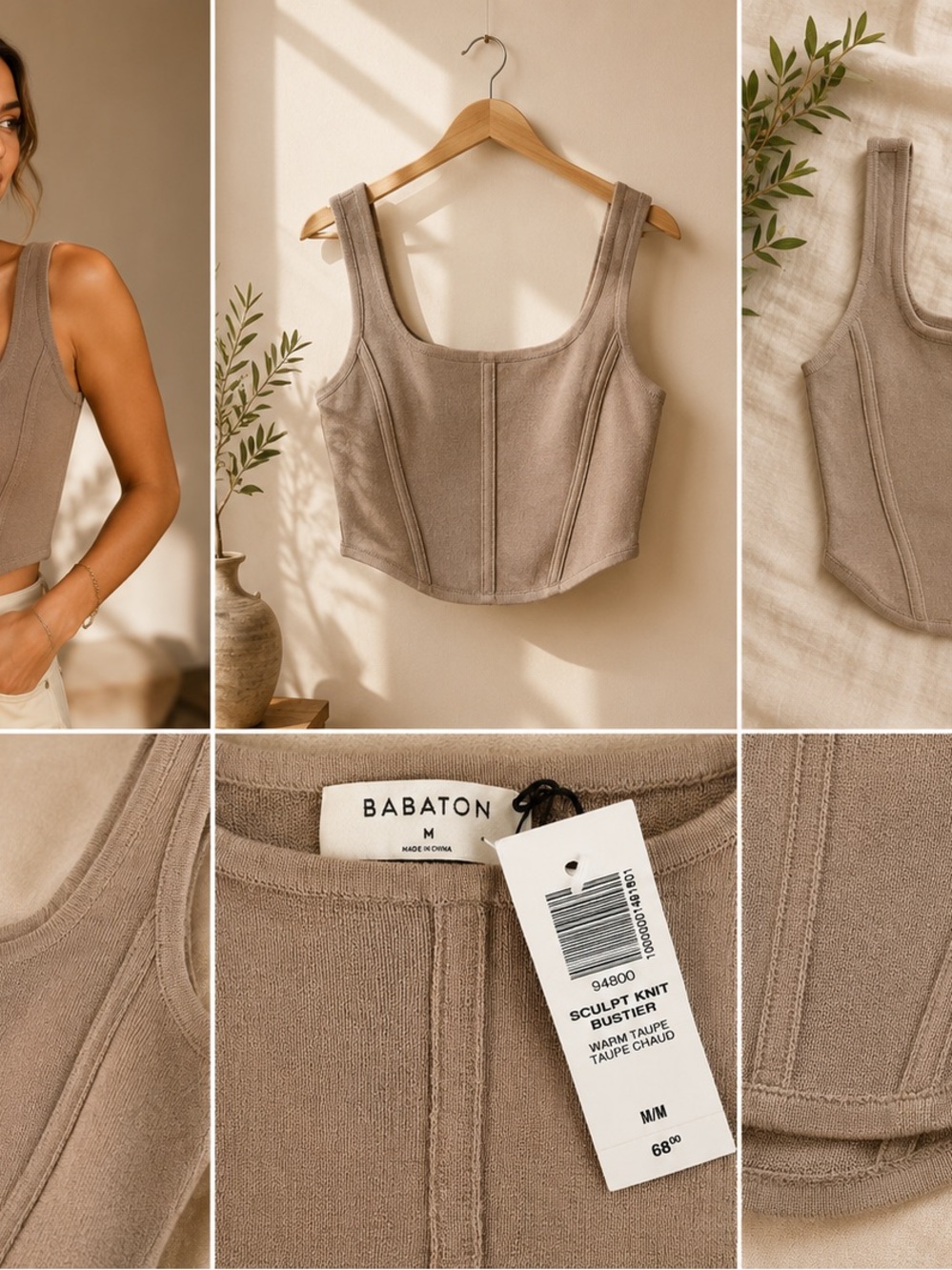 Babaton Sculpt Knit Bustier Tank Top - Warm Taupe. Size M